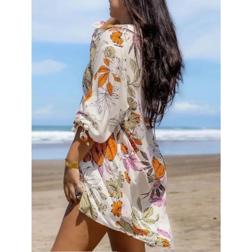 Cupshe Floral Kimono Cover Up Beach Shirt Dress Lightweight Boho Large